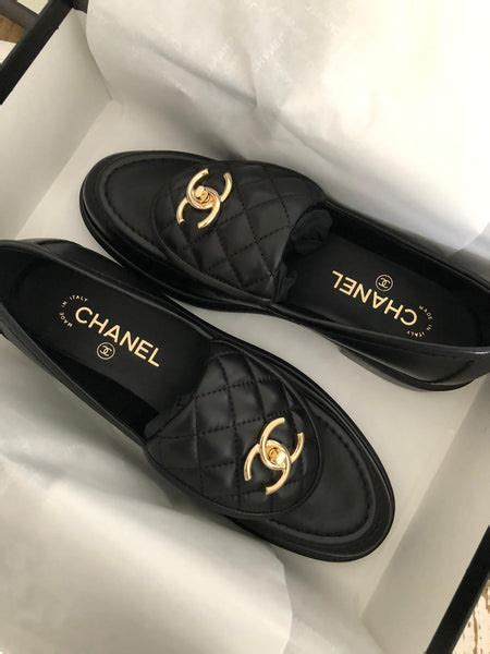 black and white vintage logo chanel loafer|Retro Chanel Loafers .